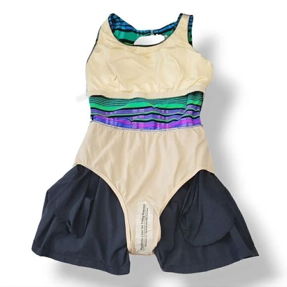 NEW Vintage 80s Talbots Striped Plaid Swim Romper with Attached Shorts Size 12 - Picture 8 of 16